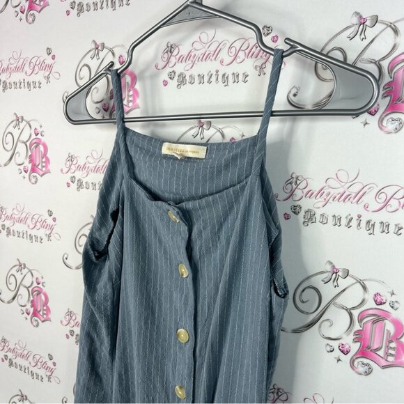 Monteau dress button up stripes white Blue Pinstripe Midi Dress - Picture 4 of 8